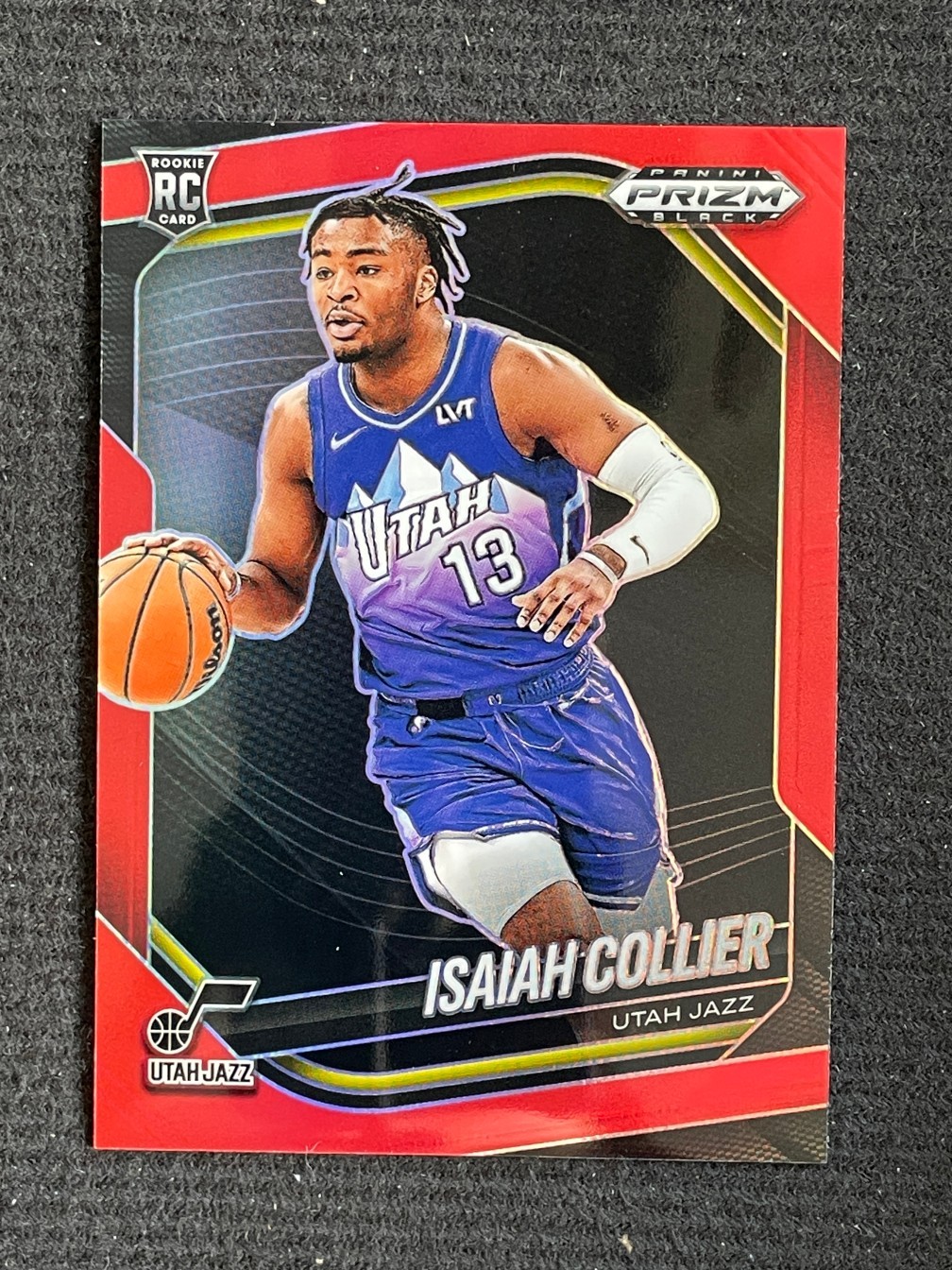 Isaiah Collier 2024-25 Panini Prizm Black Red Prizm 142/299 RC #32