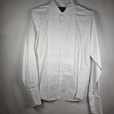 L M Fashions Men's 15.5 x 34/35 White Cotton Pleated Front Tuxedo Dress Shirt
