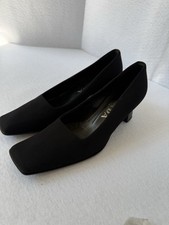 VTG Prada Women's Black Fabric & Leather 90's Pump Block Heel Shoes Size 5 35