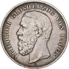 #1121372 Deutsch Staaten, BADEN, Friedrich I, 5 Mark, 1901, Karlsruhe, Silber,