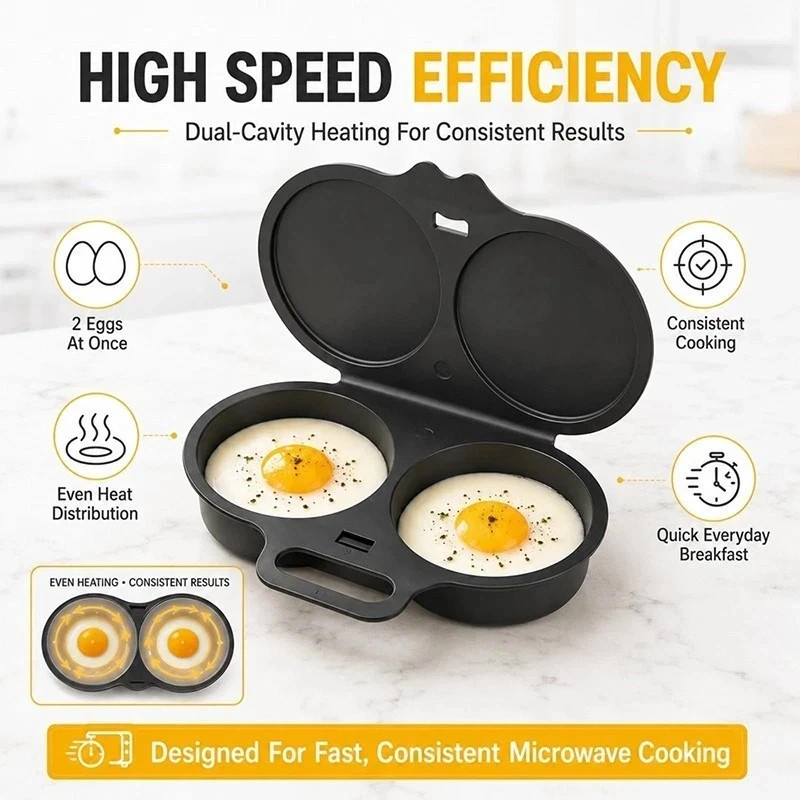 Product photo 5 of 7 — Microwave Egg Poacher Kitchen Steam Maker Cooker 2 Eggs Poach Breakfast Kitchen.