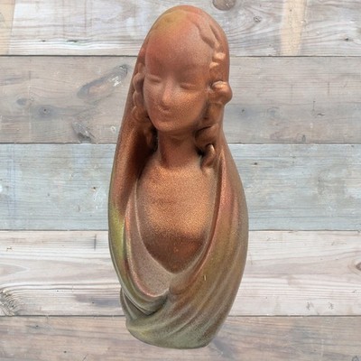 Vintage Art Deco Lady Madonna Bust Sculpture Metallic Luster Raku Ceramic