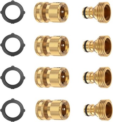 + Garden Hose Quick Connector, Solid Brass 3/4 Inch Thread Fitting No 4 Sets