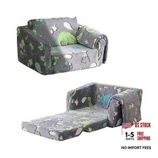 Foldable Toddler Couch, Fold Out Kids Chair with Blanket, Glowing Gery Dinosaur