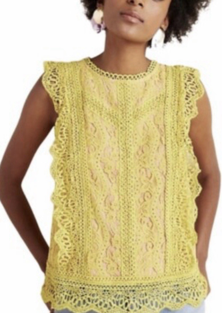 Anthropologie eri+ali Mustard Crochet Lace Top L Pink Coquette Girly Kidcore
