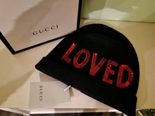 GUCCI Beanie-Mütze LOVED Dunkelblau mit roten Pailletten, Gr. M, Neu