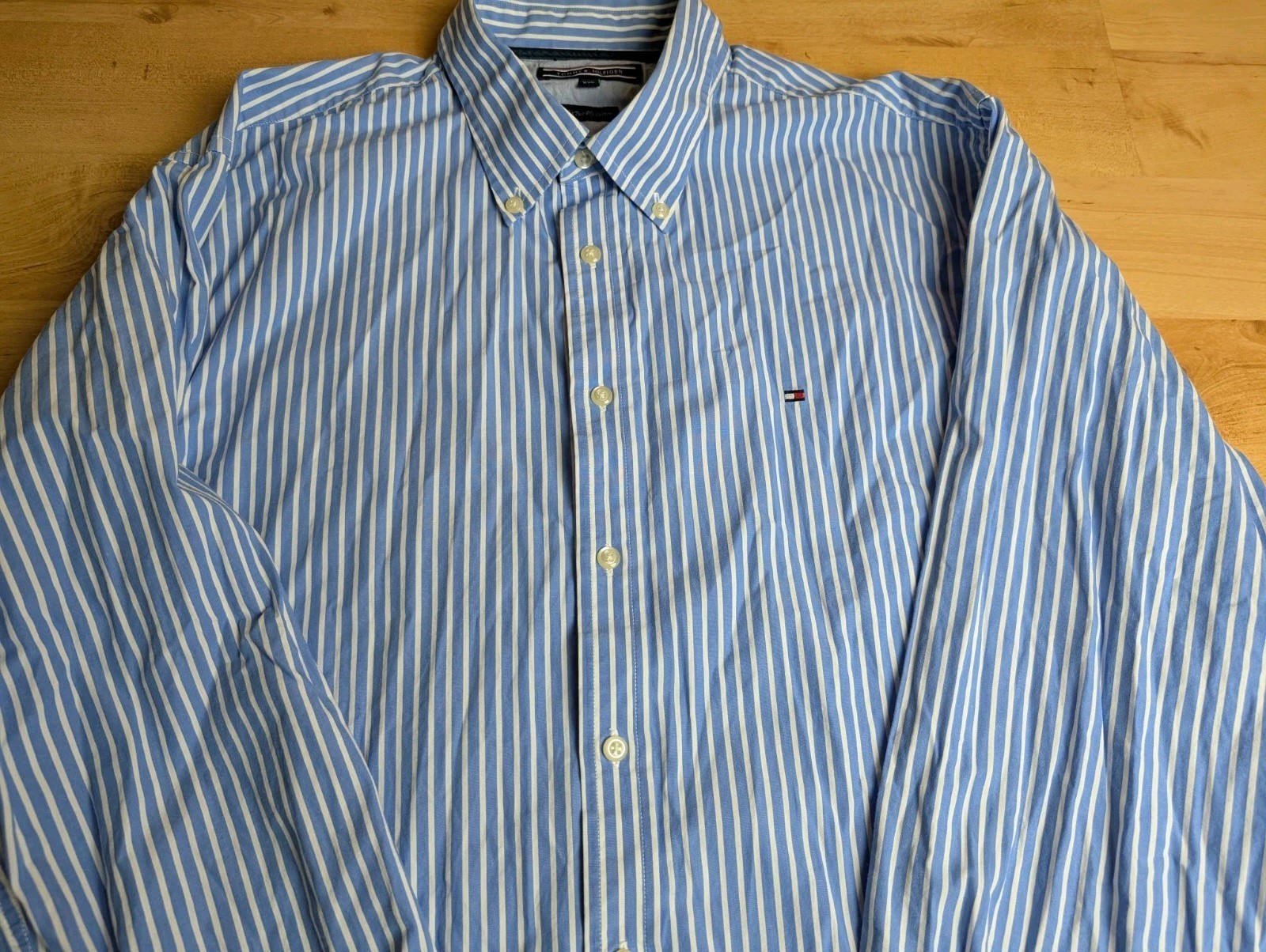 Tommy Hilfiger Blue/White Pinstripe Shirt 80s Two Ply Cotton – Mens 2XL XXL thumbnail 4