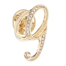 Rhinestone Letter Lapel Pins Alphabet Brooch Pins Gold Tone Letter G