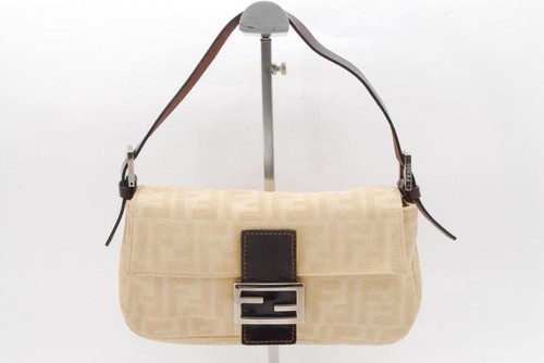 FENDI Mamma Baguette Zucca Canvas Ivory FF Logo Vintage Bag
