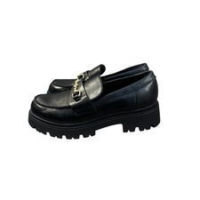 Steve Madden Levett Preppy Chunky Black Leather Penny Lug Grunge Edgy Loafer 7.5