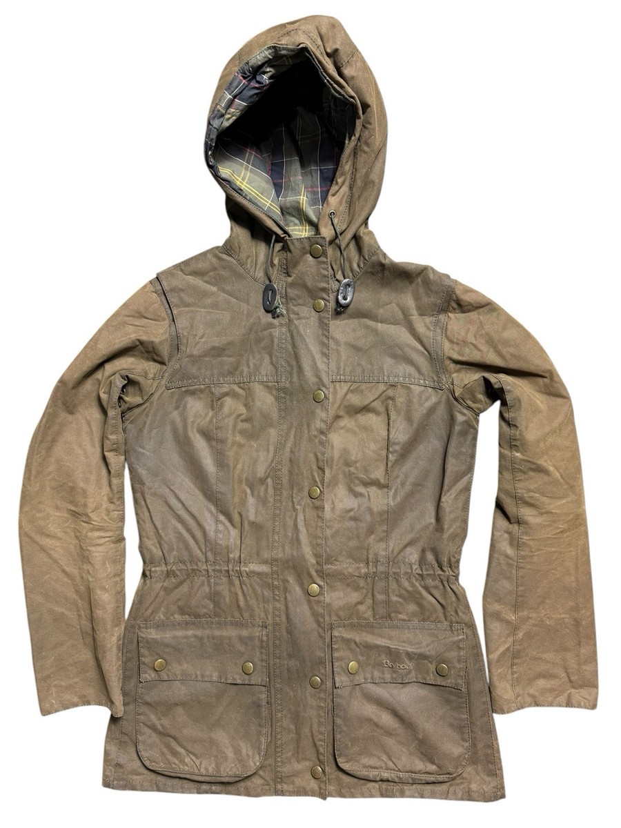 バブアー Barbour Wax Durham レディース UK：8 Barbour Vintage Durham Wax Jacket Womens Slim Size 8 Hooded Olive