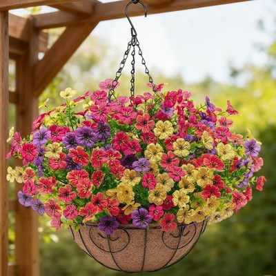 Artificial Faux Hanging Flowers Plants Basket for Outdoors Outside Spring