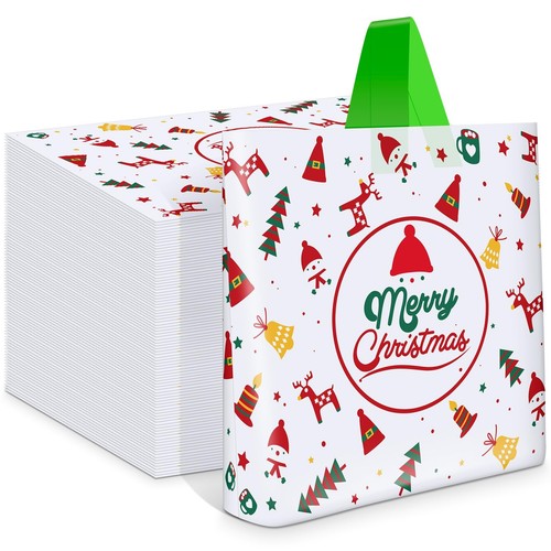 Fulmoon 200 Pcs Christmas Gift Bags Plastic Merchandise Shopping Bag with Han...