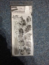 Tim Holtz Halloween Stamp and Stencil Set Leaves and Tree Bark, THMM167