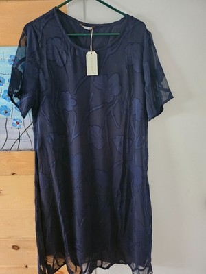 New  MS Glamor size XL Navy with sheer floral overlay dress