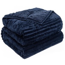 Sherpa Fleece Adult Weighted Blanket with Ribbed Stripes, 15 Pounds Dual Side...