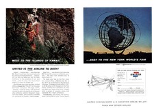 1964 United Airlines: West Hawaii, East New York Worlds Fair Vintage Print Ad