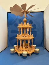 ERZGEBIRGE Christmas Pyramid Church Caroler 3 Tier Germany Natural Wood Glaesser