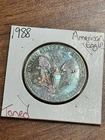 1988 AMERICAN SILVER EAGLE BU 1 OZ SILVER MONSTER TONING TONED COIN (Raw16397)
