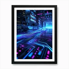 Futuristic Ai Network Interlaced Wi Framed Wall Art Poster Canvas Print Picture