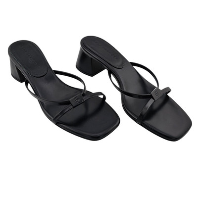 Dear Frances Patti Heel Strappy Sandal Size 37 US 7 Black Leather Slip On