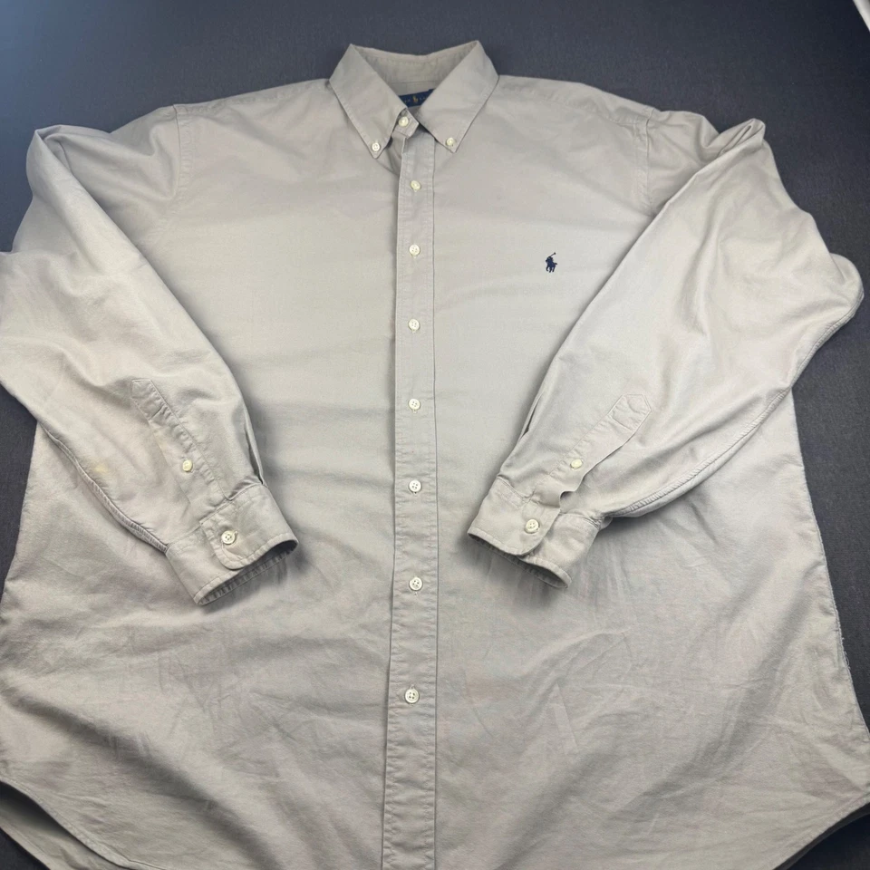 Camisa Ralph Lauren Masculina Extra Grande Manga Longa Ajuste Clássico Casual Cáqui - Imagem 2 de 4