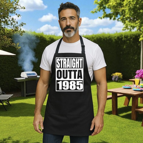 40th Birthday BBQ Cooking Kitchen Apron 40 Years Old Born Straight Outta 1985 - Picture 2 of 6