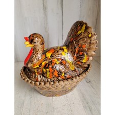 Vintage ceramic large turkey container Thanksgiving speckled fall home decor