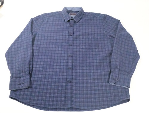 Johnston & Murphy, Johnston & Murphy Shirt Mens XXL Blue Plaid Button Up Long Sleeve Cotton Casual
