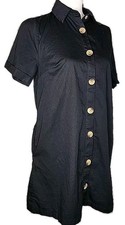 • Zenana Women's Short Sleeve Button Front Shirt Dress Size Small Black Pockets 