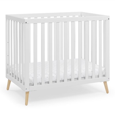  Essex Convertible Mini Baby Crib with 2.75-Inch Mattress, Bianca White/Natural