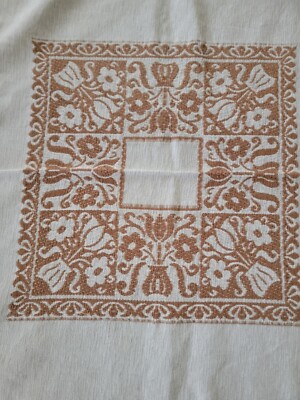 Vintage 1970s Thick European Jacquard Natural Linen CottonTablecloth 132 X 132CM
