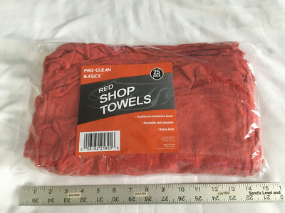 NEW Pro-Clean Basics 25-pk Red Shop Towels - 12'' x 14'' Washable Reusable