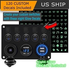 5 Gang Blue LED Light ON-OFF Toggle Switch Control Panel For Car Boat Marine RV