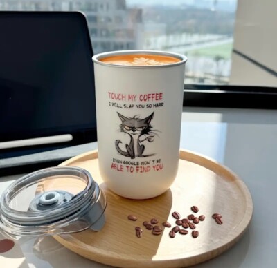   Edelstahl Thermobecher Kaffee Katze Grumpi Cat Kaffeebecher To Go Geschenk