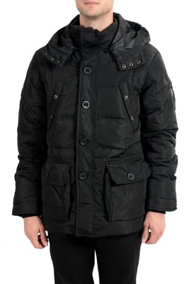 Roberto Cavalli Men's Down Black Full Zip Hooded Parka Jacket 