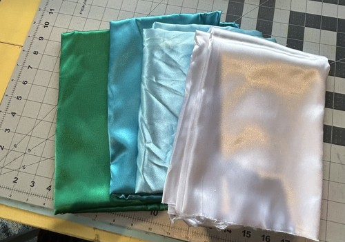 Satin Fabric Lot 4 Yds Green Blue White Formal Quality F55 - Picture 3 of 5
