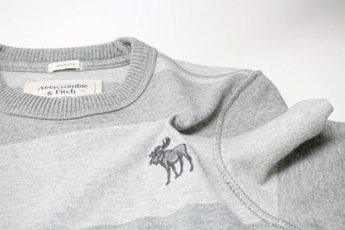 AMBERCROMBIE & FITCH Muscle Sweatshirt Herren MEDIUM grau gestreift Logo Pullover - Bild 5 von 9