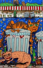James Rizzi 3D Hand Signed Hand Numbered CAT ON A CAN 1988 Cats /300