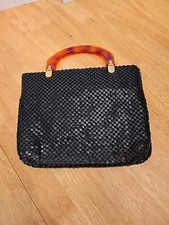 Vintage Black Metal Mesh Handbag with Toirtose Shell Handles 9 X 11