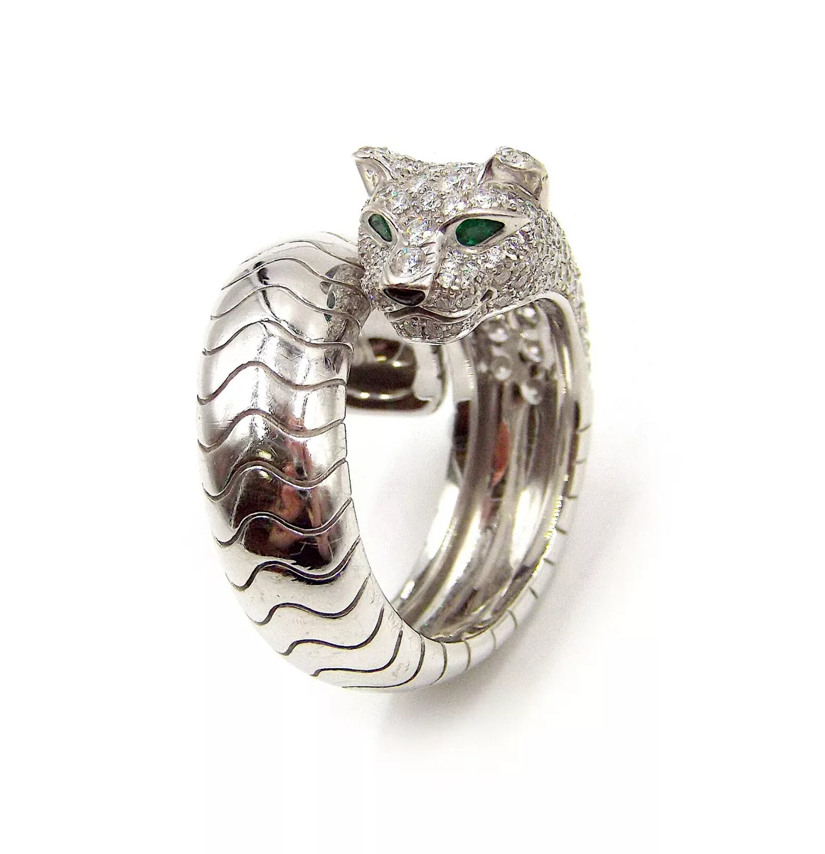 Cartier Panthere 18K White Gold Diamond Ring SZ 57 With Papers