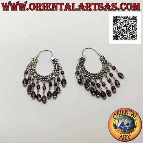 Boucles D'oreilles En Argent 925 Et Grenats, Pendantes, Dormeuses, Réf. R3500736 - Neuf Avec étiquettes