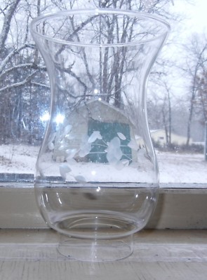 6 3/8''H  2 1/4''F  VINTAGE SOFT ETCHED CHIMNEY 4''T 4''W CLEAR THIN CRYSTAL GLASS 