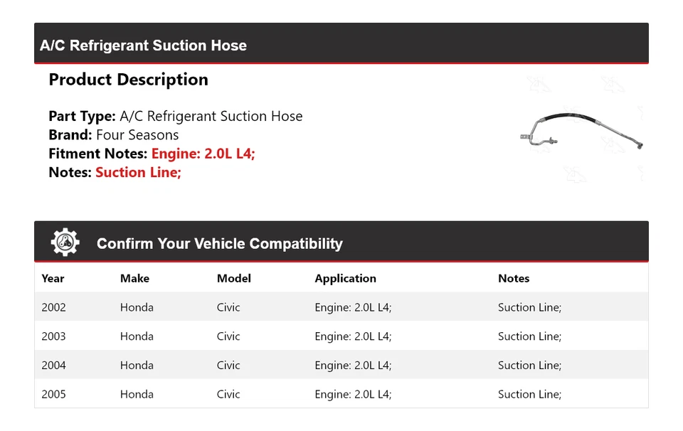 Manguera de succión de refrigerante aire acondicionado 2,0 L L4 2002-2005 4 estaciones 2003 Foto 2 de 4