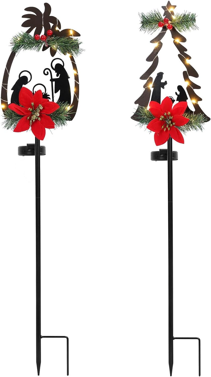 2 Pack Solar Nativity Scene Outdoor Yard Stakes LED Christmas Light