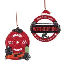 Train Hard  Raise The Bar Weightlifting Christmas Tree Ornament 2pc Set