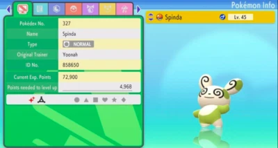 Pokemon Brilliant Diamond & Shining Pearl 6IV Shiny SPINDA MAX EVs