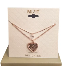 Mixit Women's Cubic Zirconia Heart Pendant Layered Rose Gold Plated Necklace NWT