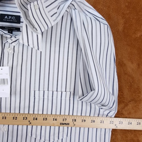 A.P.C. Mens Shirt Small White Stripe Button Up Pocket Long Sleeve CLEMENT $250 - Picture 6 of 8