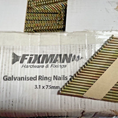 FIXMAN 400 pcs x 34 Degree Flat Wound Galvanised Coil Nails for Nail Gun. 3.1 x 75mm